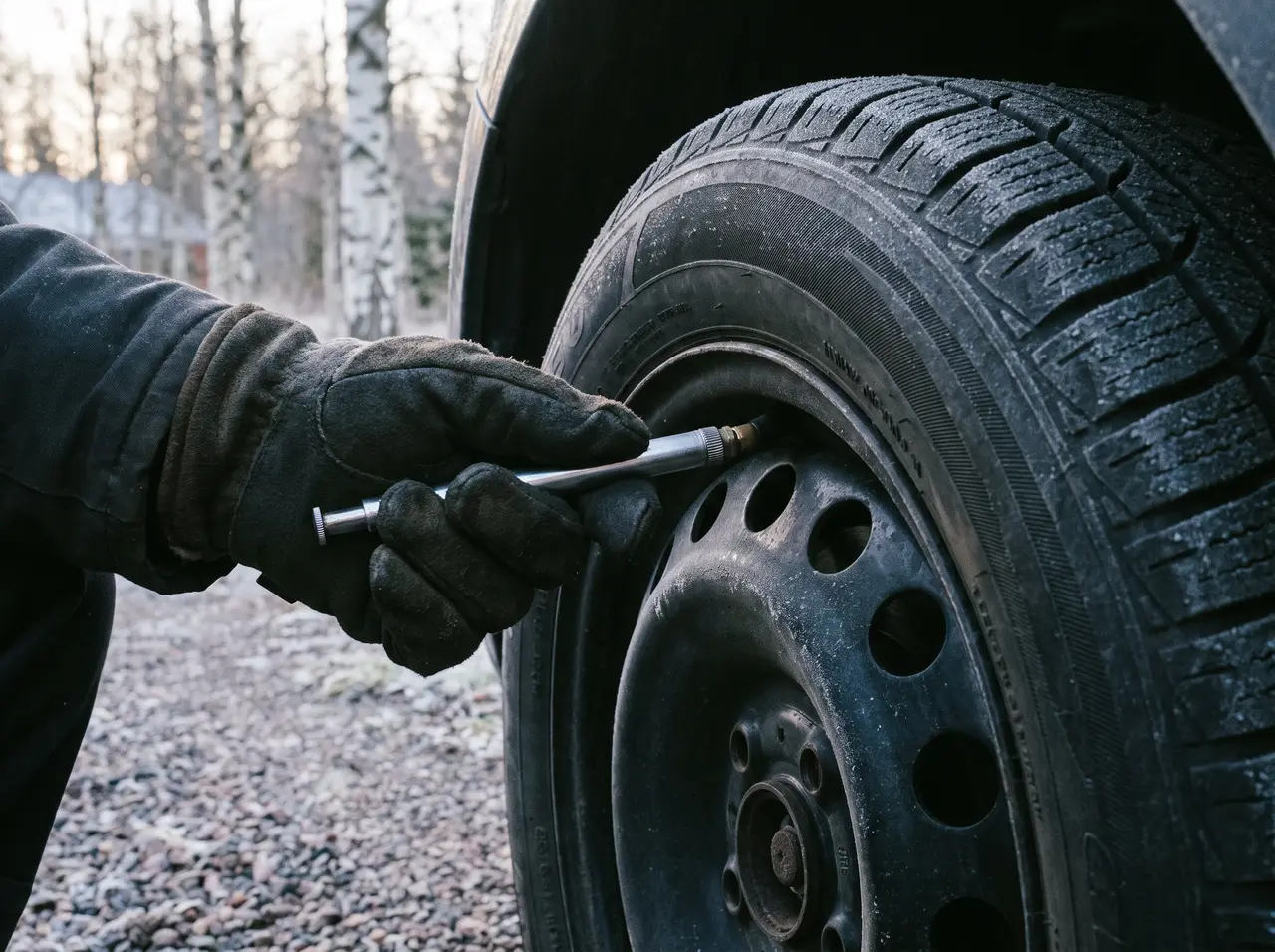 Bildmontage: mät trycket på kalla däck – helst innan bilen har körts