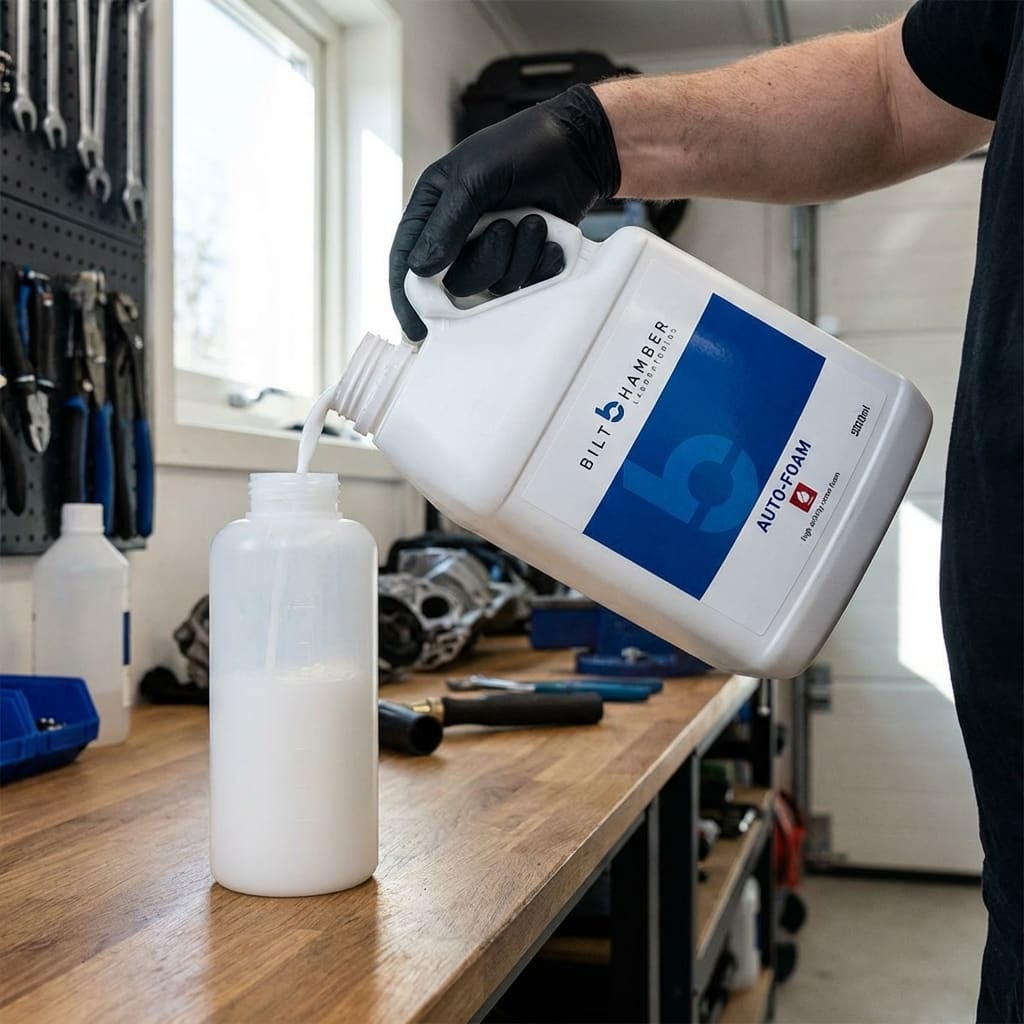 Bildmontage av Förtvättsmedel Bilt Hamber Auto-Foam