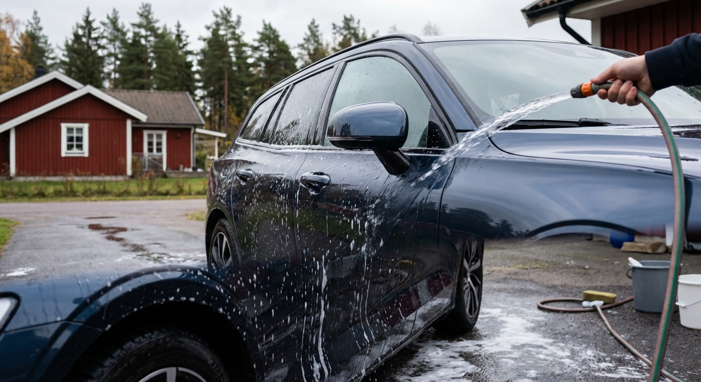 Efter bilschampo-behandling