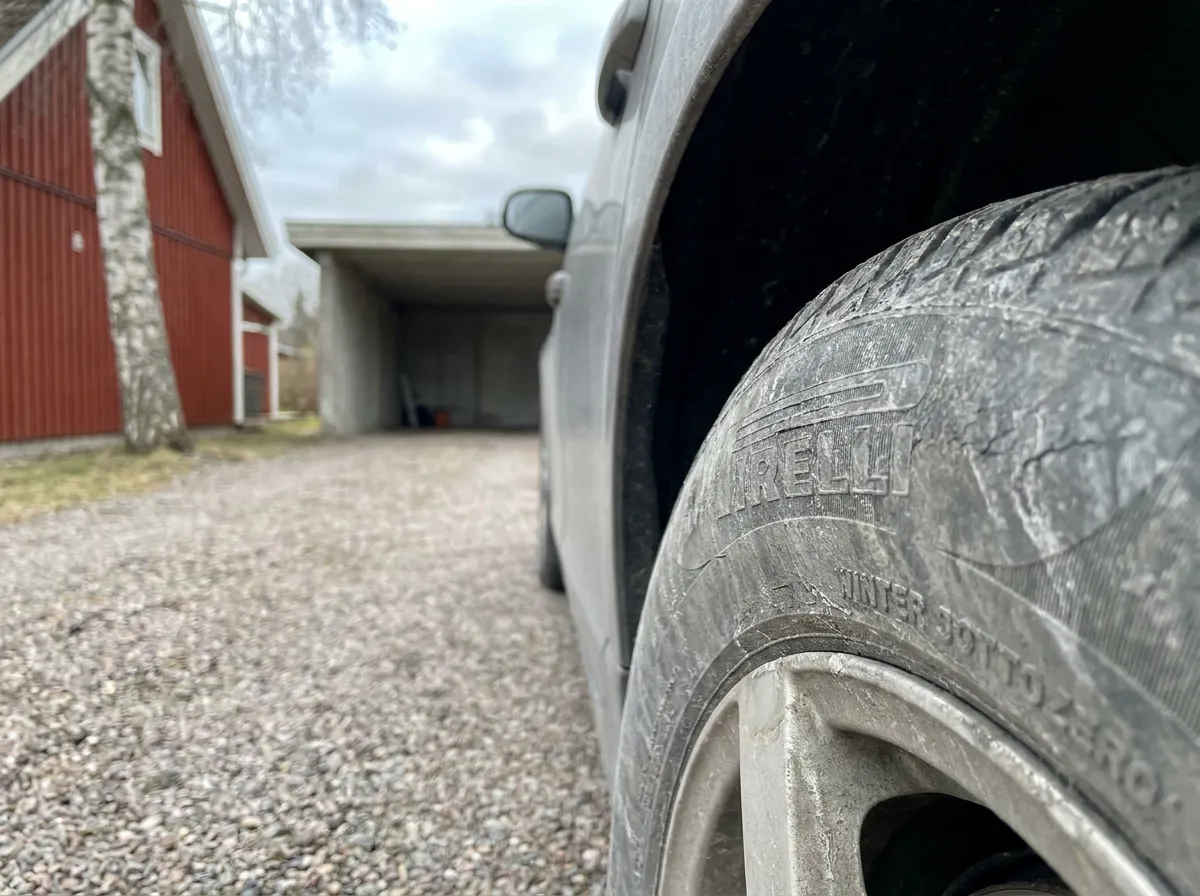 Blekt, grått däck före däckglans