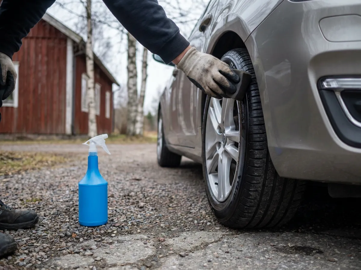 Däckglans appliceras jämnt med applikator