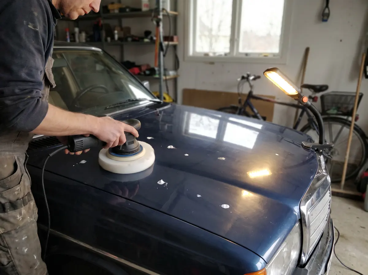 Polering av billack med excentermaskin och rondell