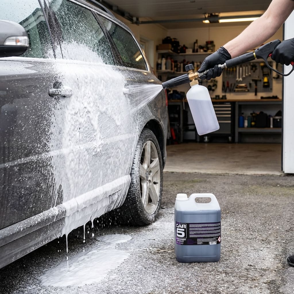 Bildmontage av Förtvättsmedel CAR5 Prewash Foam