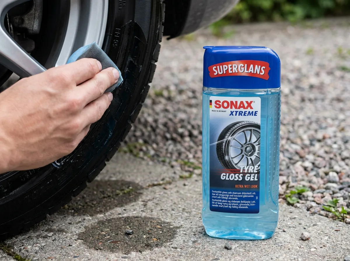 Sonax Xtreme Tyre Gloss Gel – närbild under användning