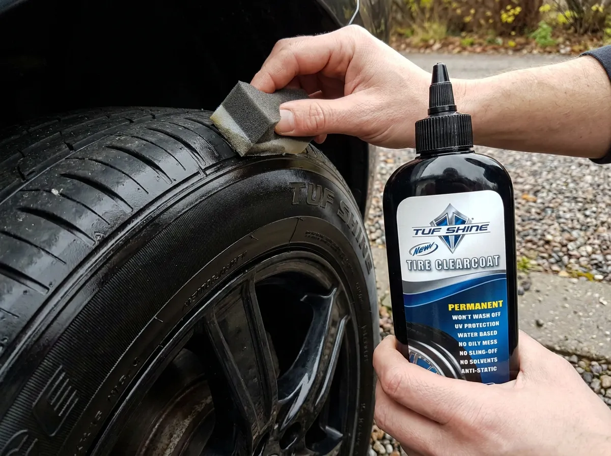 Tuf Shine Tire Clearcoat – närbild under användning
