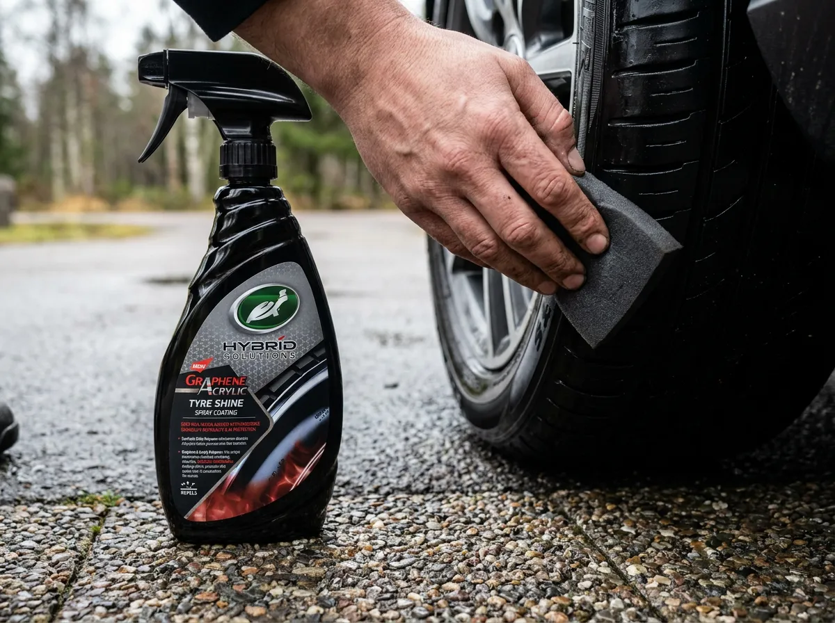 Turtle Wax Graphene Acrylic Tire Shine – närbild under användning