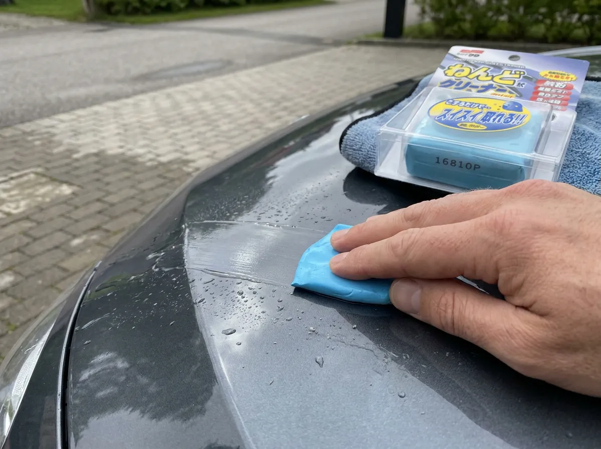 Soft99 Surface Smoother Clay Bar – närbild under användning